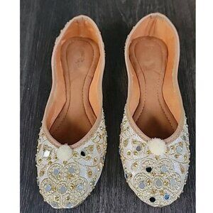 Chandrakala Bridal Mojaris for Women Gold Embellished Flats Punjabi Jutti Sz 7